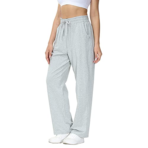 HMIYA Jogginghose Damen Baumwolle Freizeithose Lang offenem Boden Yogahose Sporthose Geradem Bein Hose mit Taschen (Grau XL-Lang) von HMIYA