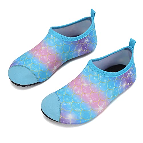 HMIYA Kinder Badeschuhe Wasserschuhe Strandschuhe Schwimmschuhe Aquaschuhe Surfschuhe Barfuss Schuh für Jungen Mädchen Kleinkind Beach Pool(Fischmehl Blau,20/21) von HMIYA