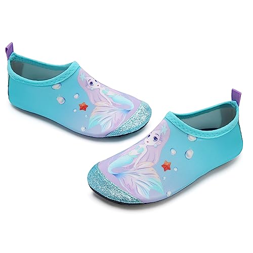 HMIYA Kinder Badeschuhe Wasserschuhe Strandschuhe Schwimmschuhe Aquaschuhe Surfschuhe Barfuss Schuh für Jungen Mädchen Kleinkind Beach Pool(Meerjungfrau Lila,24/25) von HMIYA