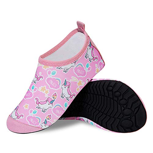 HMIYA Kinder Badeschuhe Wasserschuhe Strandschuhe Schwimmschuhe Aquaschuhe Surfschuhe Barfuss Schuh für Jungen Mädchen Kleinkind Beach Pool(Rosa 22 23) von HMIYA