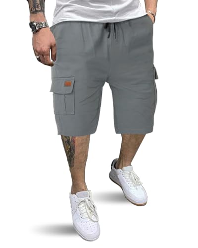 HMIYA Kurze Hosen Herren Cargo Shorts Baumwolle Bermuda Shorts Sommer Cargohose Herren kurz mit Taschen von HMIYA