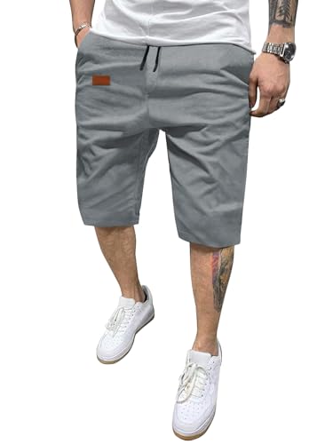 HMIYA Kurze Hosen Herren Chino Shorts Sommer Baumwolle Freizeithose Elastische Taille mit 4 Taschen(Hellgrau,EU-3XL) von HMIYA