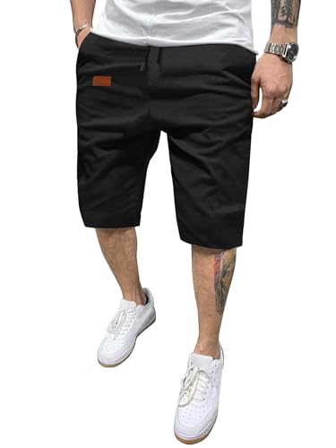 HMIYA Kurze Hosen Herren Shorts Herren Sommer Chino Baumwolle Elastische Taille mit 4 Taschen(Schwarz,EU-XL) von HMIYA