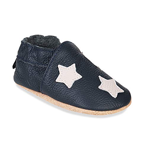 HMIYA Weiche Leder Krabbelschuhe Babyschuhe Lauflernschuhe mit Wildledersohlen für Jungen und Mädchen（2-3 Jahre，Dunkelblau） von HMIYA