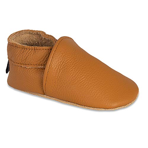 HMIYA Weiche Leder Krabbelschuhe Babyschuhe Lauflernschuhe mit Wildledersohlen für Jungen und Mädchen(6-12 Monate,Ingwer Gelb) von HMIYA