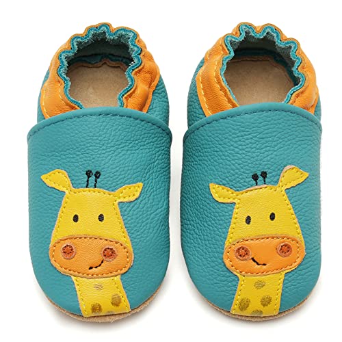 HMIYA Weiche Leder Krabbelschuhe Babyschuhe Lauflernschuhe mit Wildledersohlen für Jungen und Mädchen 0-6 Monate 6-12 Monate 12-18 Monate 18-24 Monate（18-24 Monate，Blau） von HMIYA