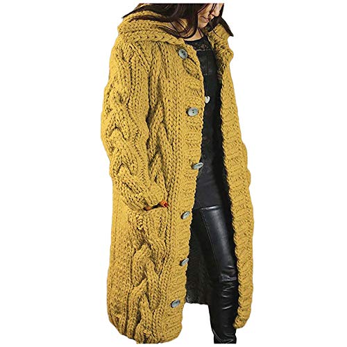 HMLTD Damen Strickjacke, Grobstrick Lang Strickmantel mit Knöpfen Strickcardigan Casual Open Front Sweater Cardigan Zopfmuster Grobstrickjacke Oversize Longstrickjacke ÜBergangsjacke von HMLTD