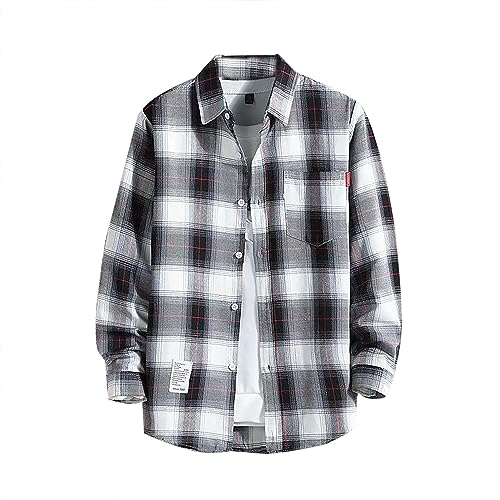 HMLTD Herren Langarmhemd aus Flanell Kariert Flanellhemden Langarm Casual Button Down Freizeithemd mit Brusttasche Normal Passform Freizeithemd Atmungsaktive Shirts von HMLTD