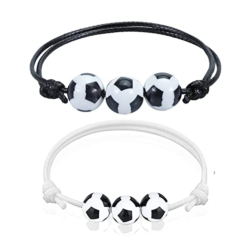 HMOOY Baseball Armband, Sport Ball Charm Armband Verstellbares Rugby Fußball Basketball Perlen Armband Inspirierende Team Armband Einstellbar Kordel Geflochtenes Armband für Jungen (Soccer) von HMOOY