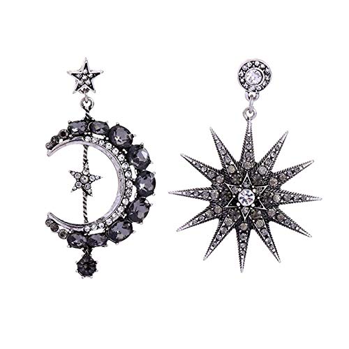 HMOOY Bohemian Mond Stern Asymmetrische Ohrringe Kreolen Kristall Mond und Sonne Tropfen Ohrringe Lange Retro Exquisit Punk Stil Zubehör Schmuck für Frauen Mädchen, Metall von HMOOY