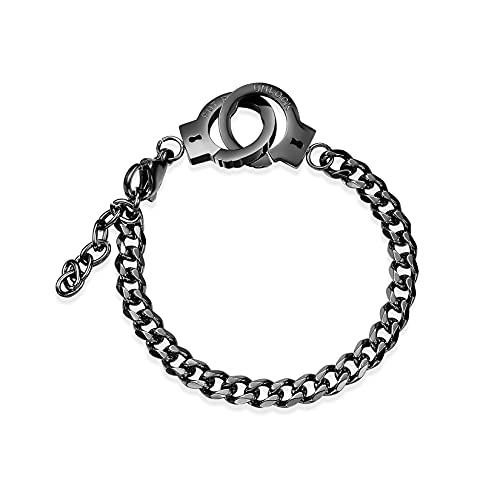 HMOOY Handschellen-Armband, Gliederarmband aus Edelstahl, verstellbares Fußkettchen, Armband mit Handschellen, schwarz, für Herren, 7 pouces, Metall von HMOOY