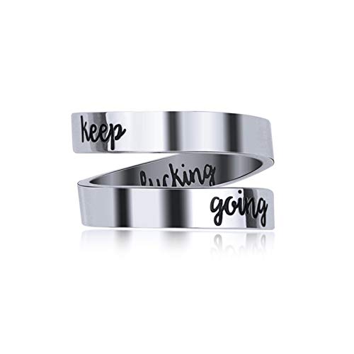 HMOOY Inspirational Motivational Edelstahl Personalisierte Gravierte Stapelring Verstellbarer Spiralwickel Twist Ring Zubehör Schmuck für Mädchen Jungen (Keep going-Silver 1) von HMOOY