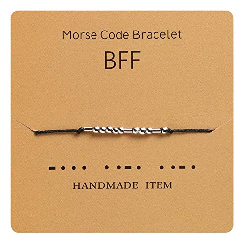HMOOY Morsecode Armband versilberte Perlen auf Seidenschnur Freundschaftsarmband Geheime Botschaft Morris Schmuck für Frauen Männer Geschenk für sie Ihn (BFF) von HMOOY