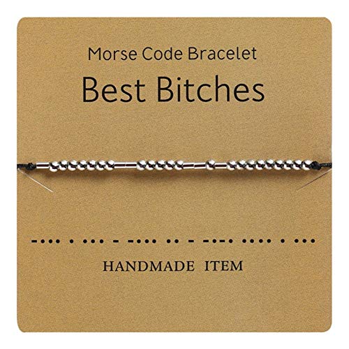 HMOOY Morsecode Armband versilberte Perlen auf Seidenschnur Freundschaftsarmband Geheime Botschaft Morris Schmuck für Frauen Männer Geschenk für sie Ihn (Beste Hündinnen) von HMOOY