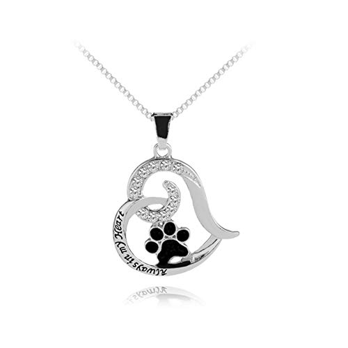 HMOOY Paw Print Halskette, Puppy Immer In Meinem Herzen Anhänger Halskette Netter Hund Katze Haustier Pfote Druck Liebe Herz Tierliebhaber Geschenke für Frauen Teen Girls (Style 2) von HMOOY