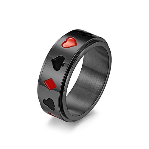 HMOOY Spinnring aus Edelstahl, Spielkarte Pik Ass Poker Ring Fidget Band Ring Stress lindernde Angst Ring für Damen Herren Hochzeit Versprechen Verlobungsring Größe 7-11 (Schwarz, 10) von HMOOY