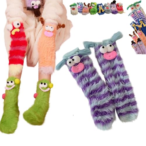 HMRigbly Warme, kuschelige, flauschige Cartoon-Monster-Socken, Korallensamt, dreidimensionale lustige Wintersocken, flauschige Socken – flauschige Wintersocken, warme gemütliche Socken – von HMRigbly