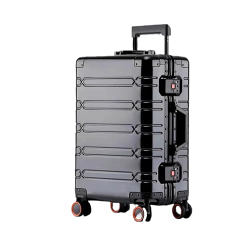 HMTJATOT Ganzaluminium-Magnesium-Legierung Metall Herren Trolley Box Universalrad Damen Metall Passwort Geschäftsreise Boarding Case Hard (Color : Black, Size : 24 inche) von HMTJATOT