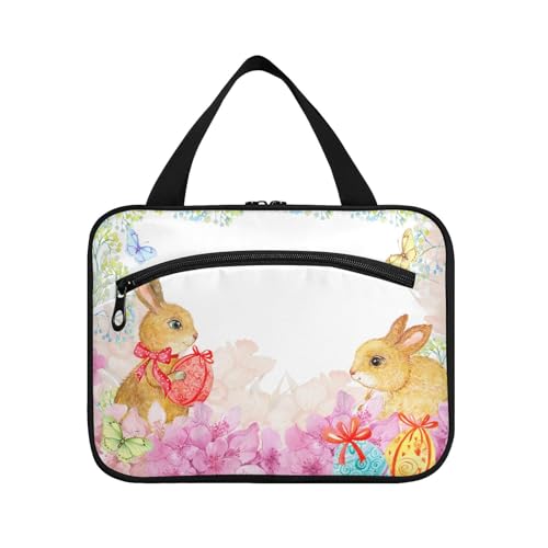 Kulturbeutel zum Aufhängen, für Damen, Herren, Jungen, Mädchen, Himbeere, Kaninchen, Blume, wasserdicht, Kosmetiktasche, Make-up-Tasche, Kulturbeutel, Organizer für Reiseutensilien, Flasche, multi, L von HMZXZ