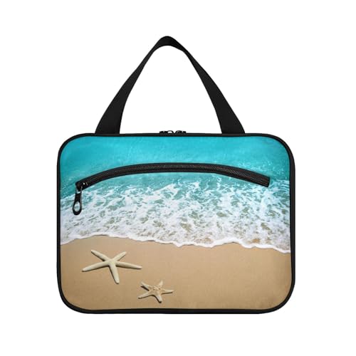 Kulturbeutel zum Aufhängen, für Damen, Herren, Jungen, Mädchen, Seestern am Strand, Sand, wasserdichte Kosmetiktasche, Make-up-Tasche, Kulturbeutel, Organizer für Reiseutensilien, Flasche, multi, M von HMZXZ