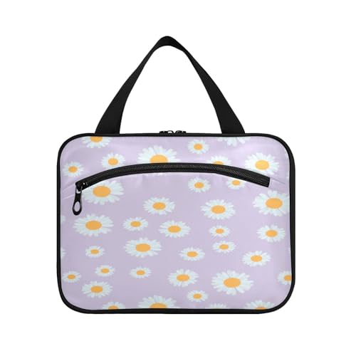 Kulturbeutel zum Aufhängen, für Damen, Herren, Jungen, Mädchen, Sommer-Gänseblümchen, lila, wasserdicht, Kosmetiktasche, Make-up-Tasche, Kulturbeutel, Organizer für Reiseutensilien, Flasche, multi, M von HMZXZ