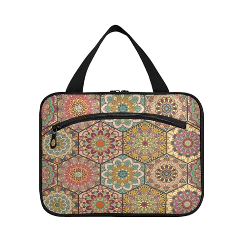 Kulturbeutel zum Aufhängen, für Damen, Herren, Jungen, Mädchen, abstraktes Blumen-Mandala, wasserdicht, Kosmetiktasche, Make-up-Tasche, Kulturbeutel, Organizer für Reiseutensilien, Flasche, multi, L von HMZXZ