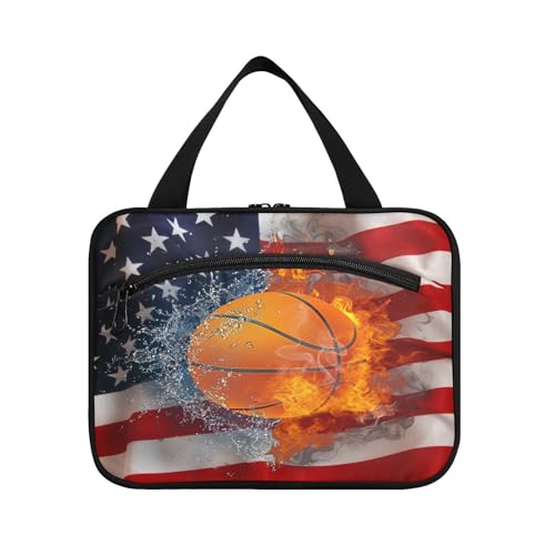 Kulturbeutel zum Aufhängen, für Damen, Herren, Jungen, Mädchen, amerikanische Flagge, Basketball, wasserdicht, Kosmetiktasche, Make-up-Tasche, Kulturbeutel, Organizer für Reiseutensilien, Flasche, von HMZXZ