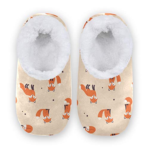 Rxyy Niedlich Tier Fuchs Stelle Muster Hausschuhe für Frauen Männer Unisex, Damen Winter Wärme Hause Hausschuhe Pantoffeln Socken Fuzzy Füße Hausschuhe Schlafzimmer von HMZXZ