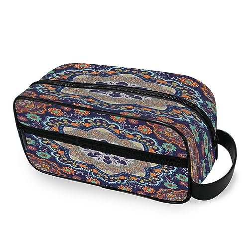 Tragbare Kulturtasche, buntes Blumenmuster, Mandala, indisch, ethnisch, Reisen, Kulturbeutel, multifunktional, Kosmetiktasche, Make-up-Tasche, Aufbewahrungstasche für Damen, Herren, Jungen, Mädchen, von HMZXZ