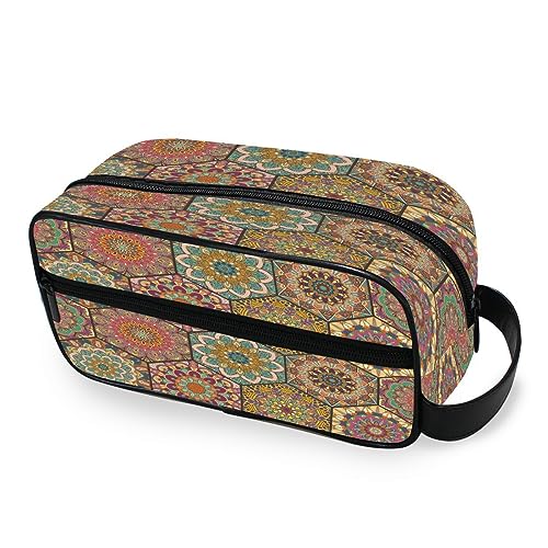 Tragbare Kulturtasche Abstrakte Blume Mandala Reise Waschtasche Multifunktions Kosmetiktasche Make-up-Tasche Aufbewahrungstasche für Frauen Männer Jungen Mädchen, multi von HMZXZ