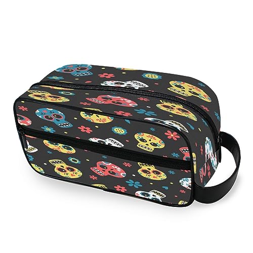 Tragbare Kulturtasche Bunte mexikanische Schädel Blumen Reise Waschtasche Multifunktions Kosmetiktasche Make-up-Tasche Aufbewahrungstasche für Frauen Männer Jungen Mädchen, multi von HMZXZ