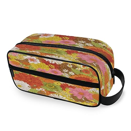 Tragbare Kulturtasche Frühling Blumen Sonnenblume Schmetterling Reise Waschtasche Multifunktions Kosmetiktasche Make-up-Tasche Aufbewahrungstasche für Frauen Männer Jungen Mädchen, multi von HMZXZ