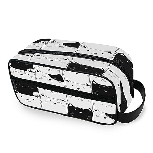 Tragbare Kulturtasche Niedliche Katze Schwarz Weiß Reise Waschtasche Multifunktions Kosmetiktasche Make-up-Tasche Aufbewahrungstasche für Frauen Männer Jungen Mädchen, multi von HMZXZ