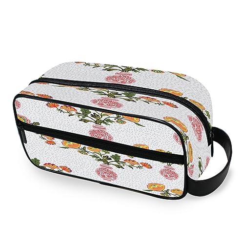 Tragbare Kulturtasche Retro Chinesische Blumen Chinoiserie Reise Waschtasche Multifunktions Kosmetiktasche Make-up-Tasche Aufbewahrungstasche für Frauen Männer Jungen Mädchen, multi von HMZXZ