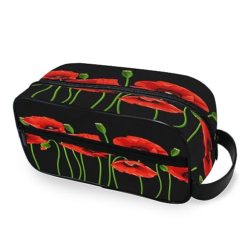 Tragbare Kulturtasche Rote Mohnblume Schwarze Blume Reise Waschtasche Multifunktions Kosmetiktasche Make-up-Tasche Aufbewahrungstasche für Frauen Männer Jungen Mädchen, multi von HMZXZ