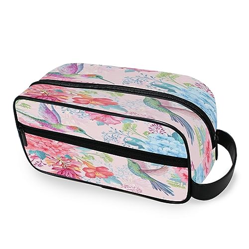 Tragbare Kulturtasche Tropische Blumen Kolibris Reise Waschtasche Multifunktions Kosmetiktasche Make-up-Tasche Aufbewahrungstasche für Frauen Männer Jungen Mädchen, multi von HMZXZ