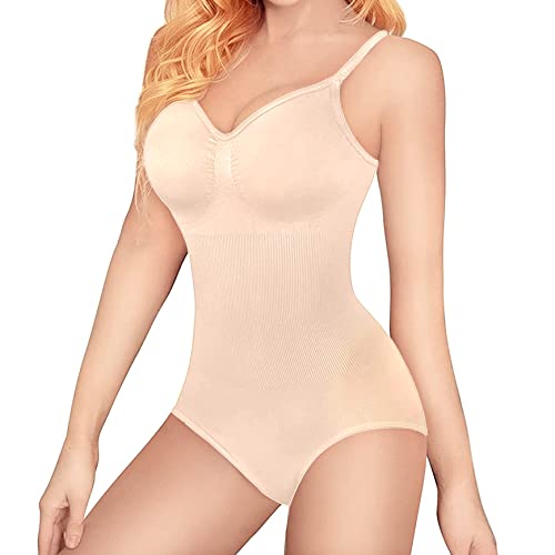 HNIEHEDT Body für Damen, Shapewear zur Kontrolle des Bauches, formender Body, Body Shaper, verstellbare Schultergurte (Beige, L) von HNIEHEDT