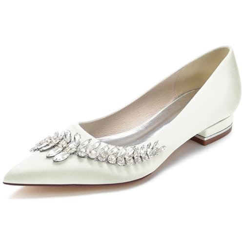 Ballerinas für Damen mit spitzer Spitze, Bequeme Satin Brautschuhe, formelle Partyschuhe, Pumps mit Strasssteinen für die Braut Ballerinas für Damen mit spitzer Spitze, Bequeme Satin Brautschuhe, formelle Partyschuhe, Pumps mit Strasssteinen für die Braut von HNVAVQ