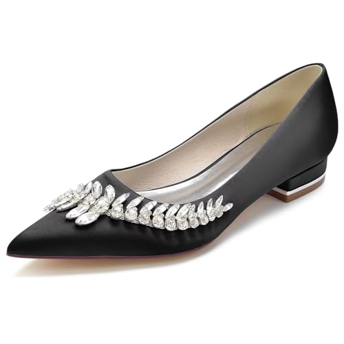 Ballerinas für Damen mit spitzer Spitze, Bequeme Satin Brautschuhe, formelle Partyschuhe, Pumps mit Strasssteinen für die Braut Ballerinas für Damen mit spitzer Spitze, Bequeme Satin Brautschuhe, formelle Partyschuhe, Pumps mit Strasssteinen für die Braut von HNVAVQ