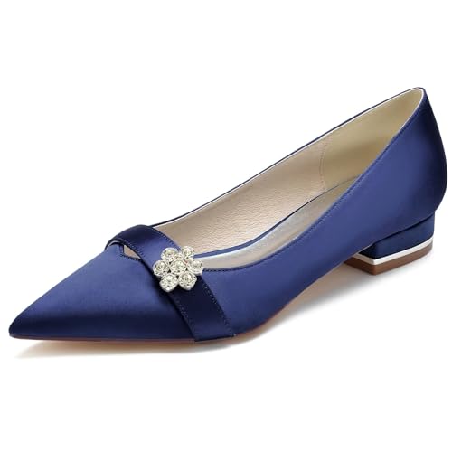 Damen Pumps mit Spitze Zehe, geschlossene Zehenpartie, Elegante Ballerinas für die Braut, Flache Schuhe aus Satin mit Strasssteinen Damen Pumps mit Spitze Zehe, geschlossene Zehenpartie, Elegante Ballerinas für die Braut, Flache Schuhe aus Satin mit Strasssteinen von HNVAVQ