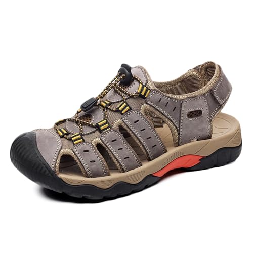 Geschlossene Zehe Sandalen Herren Sommer Leder Outdoor Atmungsaktive Fischer Sandalen Trekkingsandalen Wandersandale von HNVAVQ