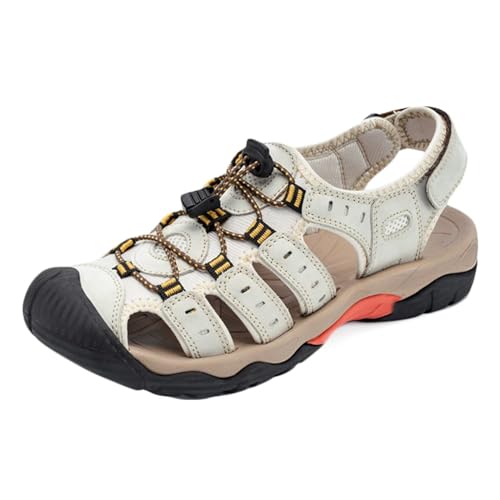 Geschlossene Zehe Sandalen Herren Sommer Leder Outdoor Atmungsaktive Fischer Sandalen Trekkingsandalen Wandersandale von HNVAVQ