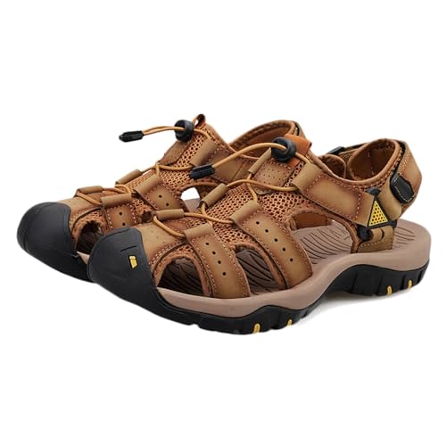 Geschlossene Zehen Leder Sandalen Herren Casual Outdoor Fischer Sandalen Sommer Schuhe Wandern Sandalen Wasserdicht von HNVAVQ