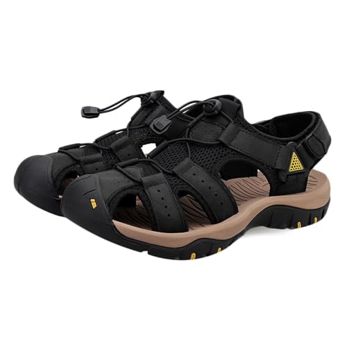 Geschlossene Zehen Leder Sandalen Herren Casual Outdoor Fischer Sandalen Sommer Schuhe Wandern Sandalen Wasserdicht von HNVAVQ