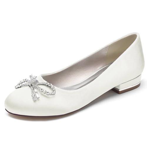 HNVAVQ Ballerinas für Damen,Brautschuhe aus Satin mit Schleife,Niedriger Absatz,Flache Schuhe für Brautjungfern,Runde Zehenpartie,2.5 cm HNVAVQ Ballerinas für Damen,Brautschuhe aus Satin mit Schleife,Niedriger Absatz,Flache Schuhe für Brautjungfern,Runde Zehenpartie,2.5 cm von HNVAVQ