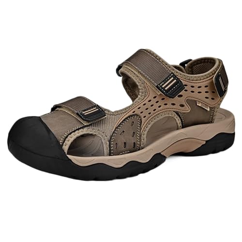 HNVAVQ Leder Sport Sandalen für Männer Geschlossene Zehen Sandalen Wandersandalen Outdoor Sportliche Casual Wasserschuhe Sommer Fischer Sandalen von HNVAVQ