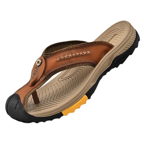 Herren Flip Flops Leder Sandalen Geschlossene Zehe Comfy Hausschuhe Pantoletten Sommer Strand Sandalen Outdoor Badelatschen von HNVAVQ