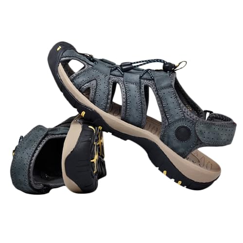 Herren Leder Outdoor Wandersandalen Wasserdicht Sportliche Sandalen Fischer Strandschuhe Geschlossene Zehe Sandalen Sommer Casual Strand Sandalen von HNVAVQ