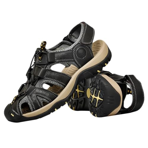 Herren Leder Outdoor Wandersandalen Wasserdicht Sportliche Sandalen Fischer Strandschuhe Geschlossene Zehe Sandalen Sommer Casual Strand Sandalen von HNVAVQ