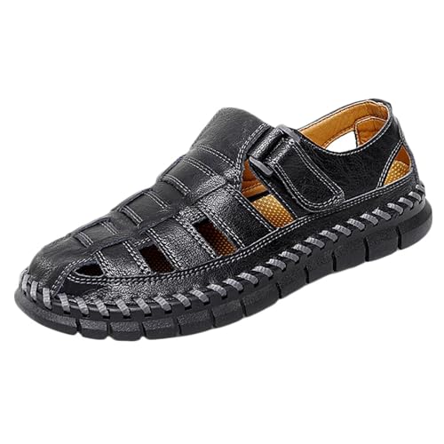 Herren Leder Sandale Geschlossene Zehe Wandersandale Trekkingsandalen Strand Sandale Atmungsaktive Outdoorschuhe Sommer Freizeitschuhe Männer Fischer Sandale von HNVAVQ